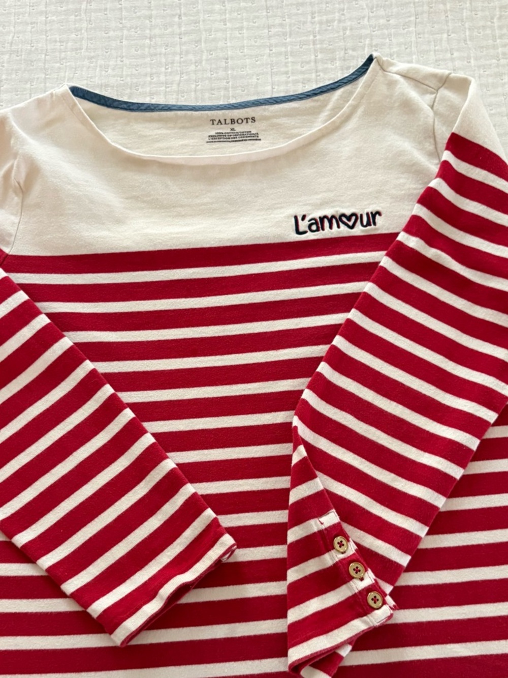 Talbots women’s' Red & White Striped L'Amour Long-Sleeve Top.